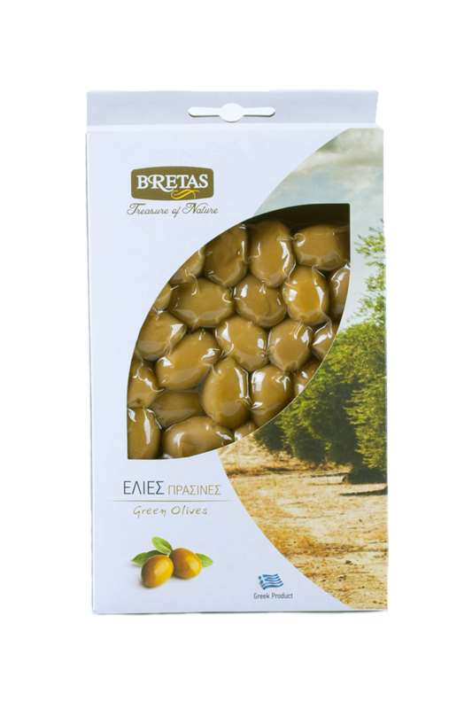 Olivy zelené s kôstkou Chalkidiki. Vákuovo balené 250g